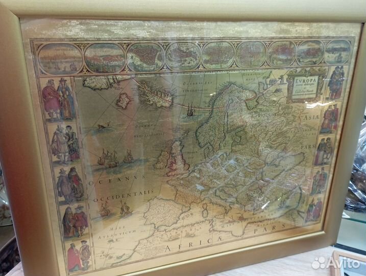 Картина постер с картой мира и материками