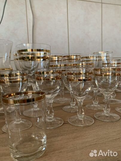 Бокалы, рюмки стекло с золотым ободком, СССР