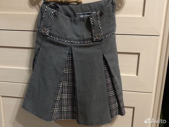 Школьная форма серо-розовая клеточка рост 122