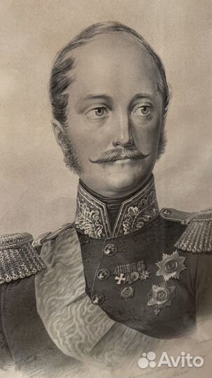 Портрет Николая I. Старинная гравюра в раме