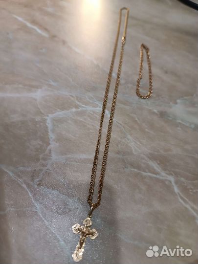 Набор золотой :цепь 60см, браслет 20см и крест
