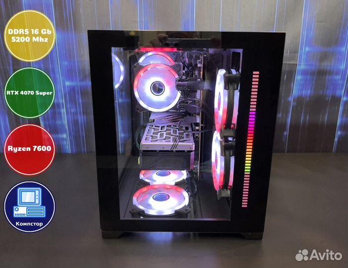Мощный игровой пк AMD7600-RTX4070SUP-16DDR5-VMG390768512-A620