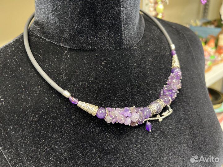 Колье Аметист с подвеской Птичка на веточке