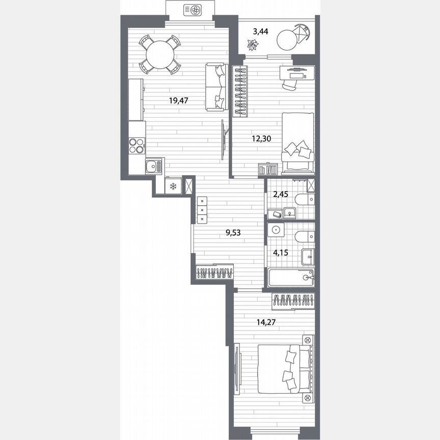 2-к. квартира, 63,9 м², 2/13 эт.