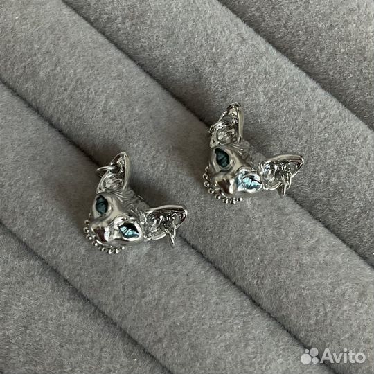 Серьги кошка с пирсингом
