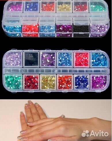 Стразы и блески для ногтей 12 цветов 3000 шт