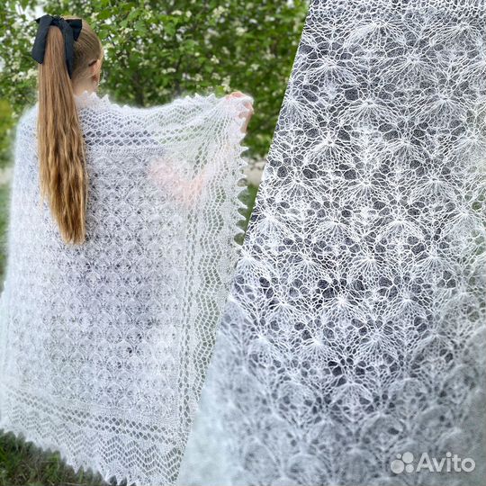 Пуховые белые платки шали