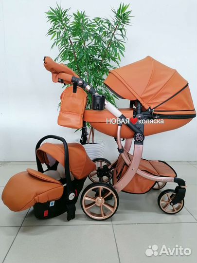 Новая коляска 3в1 Luxmom 608-2 NEW (ириска/кожа)