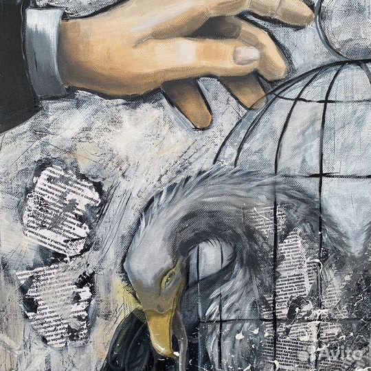 Картина 70х70см, акрил, коллаж, 2020