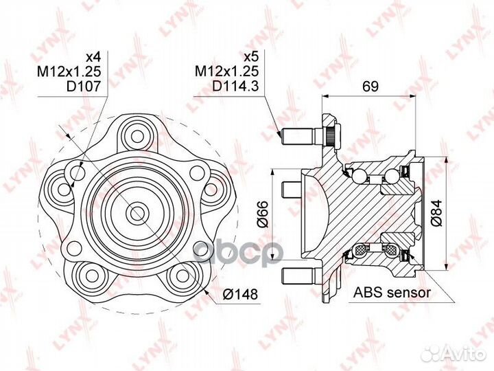 Ступица колеса зад прав/лев WH1053 lynxauto