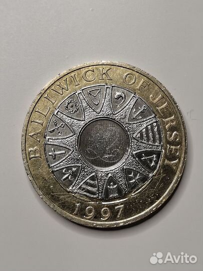 2 фунта 1997 Джерси биметалл Редкий год