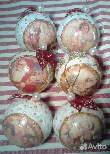 Елочные игрушки в винтажном стиле, ручная работа