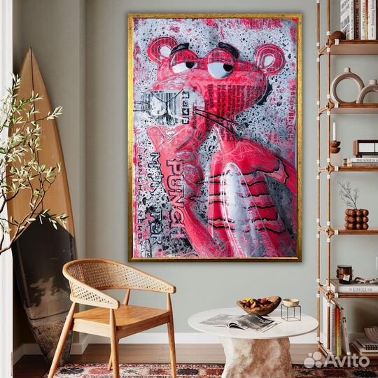 Картина маслом на холсте розовая пантера Примерка