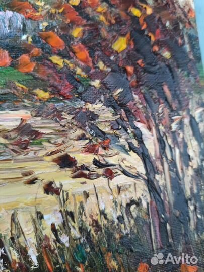 Картина пейзаж маслом лето закат речка холст