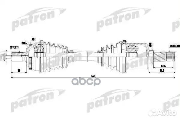 Полуось левый 36X550X26 ABS: 48T volvo: S80 I 2,4