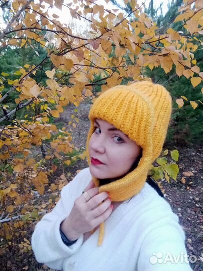 Шапка ушанка женская вязаная