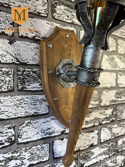 Светильник металл дерево Факел Ковка Ручная работа