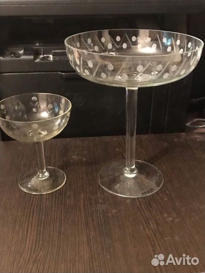 Вазы на длинной ножке, тонкое стекло СССР