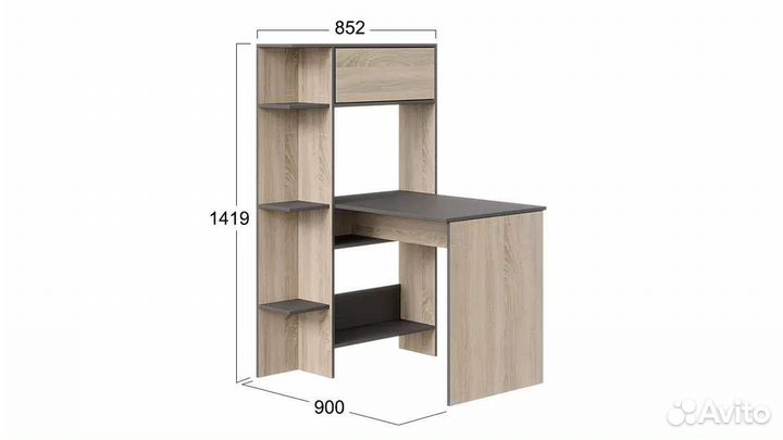 Стол со стеллажом Т13, Сонома/ серый графит