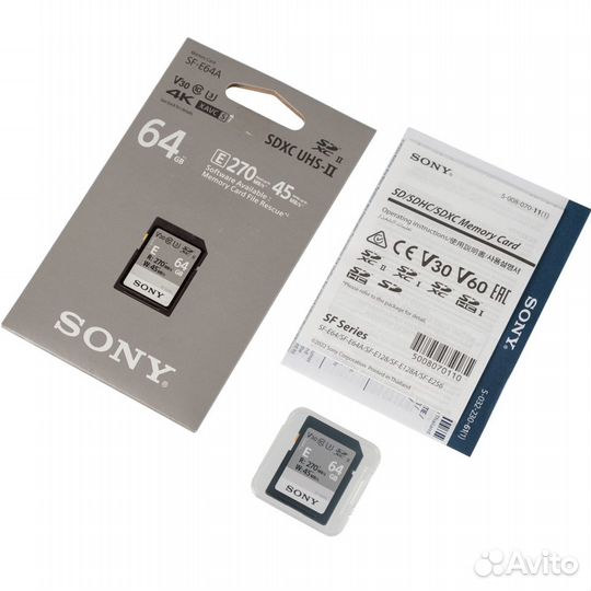 Карта памяти 64GB Sony sdxc 270R/45W (SF-E64/A)