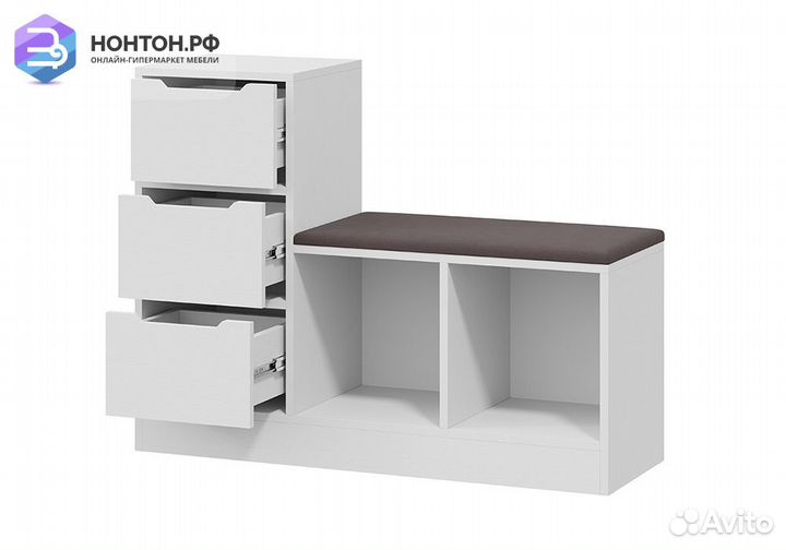 Тумба для обуви Тип 14 белый ясень / велюр серый