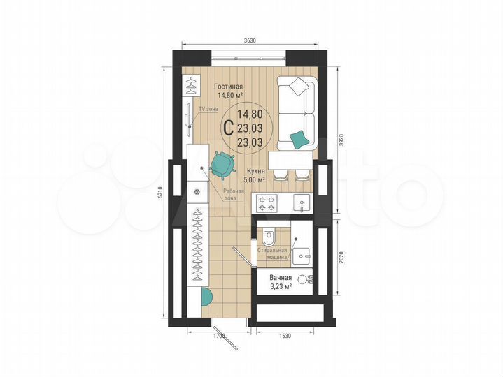 Квартира-студия, 23 м², 17/27 эт.