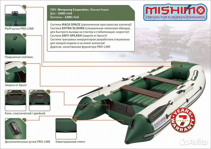 Моторная лодка mishimo lite модель df 370, зеленая