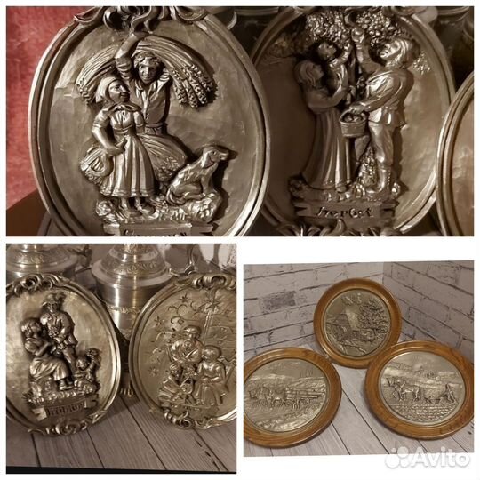 Панно из олово,в деревянной рамкеВремена года Герм