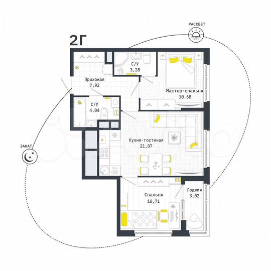 2-к. квартира, 60,7 м², 22/25 эт.