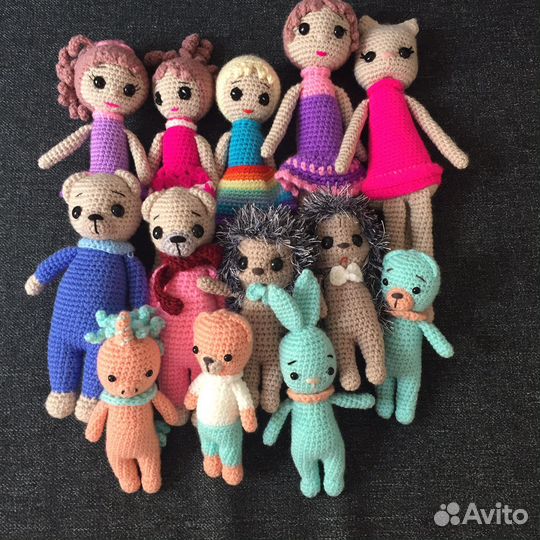 Зайчик, кошка, мишка вязаные игрушки