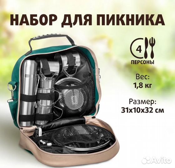 Набор для пикника Кейс на 4 персоны с термосом