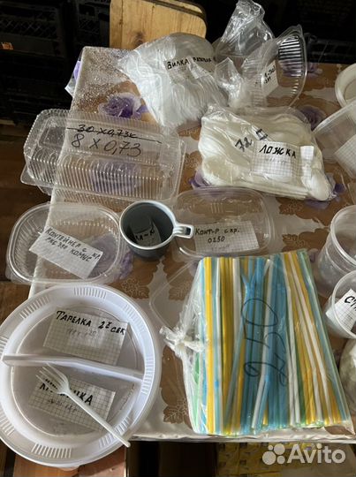 Пластиковые вилки, ложки, ножи, тарелки, контейнер