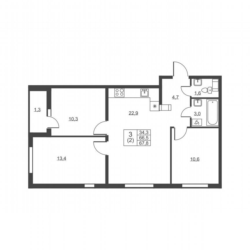 3-к. квартира, 67,8 м², 5/8 эт.
