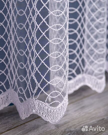 Тюль дентель Ажур холодный белый готовый пошив