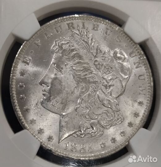 США 1 Доллар Моргана 1885 O. NGC. BUnc. Тэд Биньон