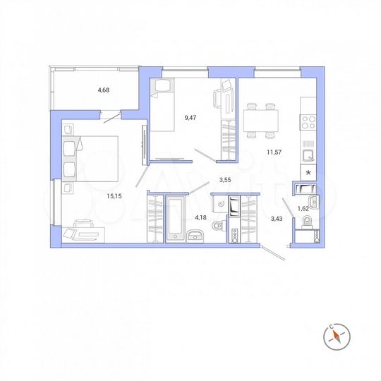 2-к. квартира, 51,3 м², 4/7 эт.