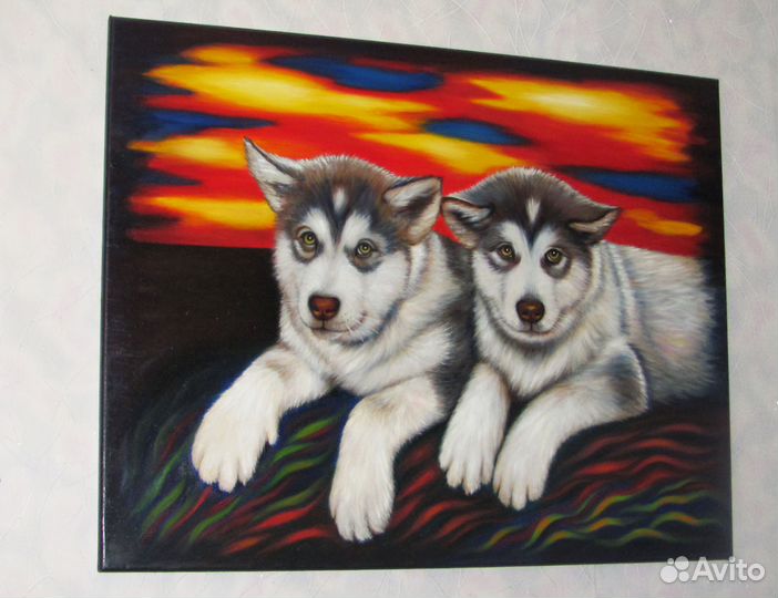 Щенки. Холст 80х60 см. Масло