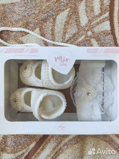 Набор пинетки + повязка для малышки 0-3 мес