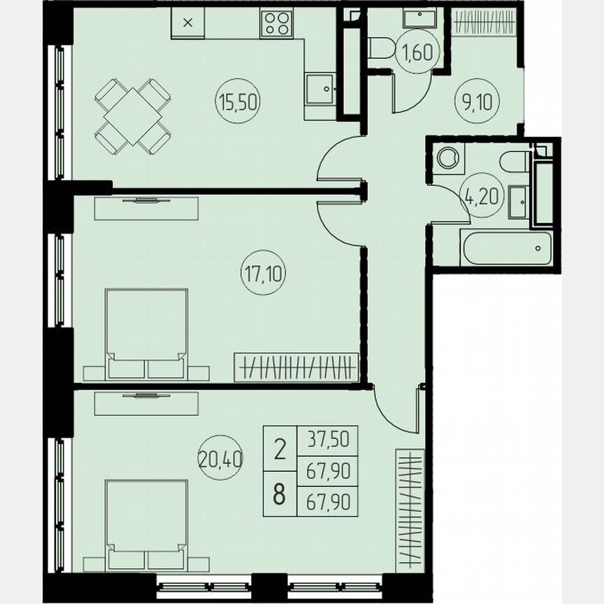 2-к. квартира, 67,9 м², 3/18 эт.