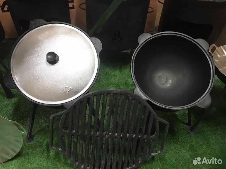 Казан чугунный, решетка гриль