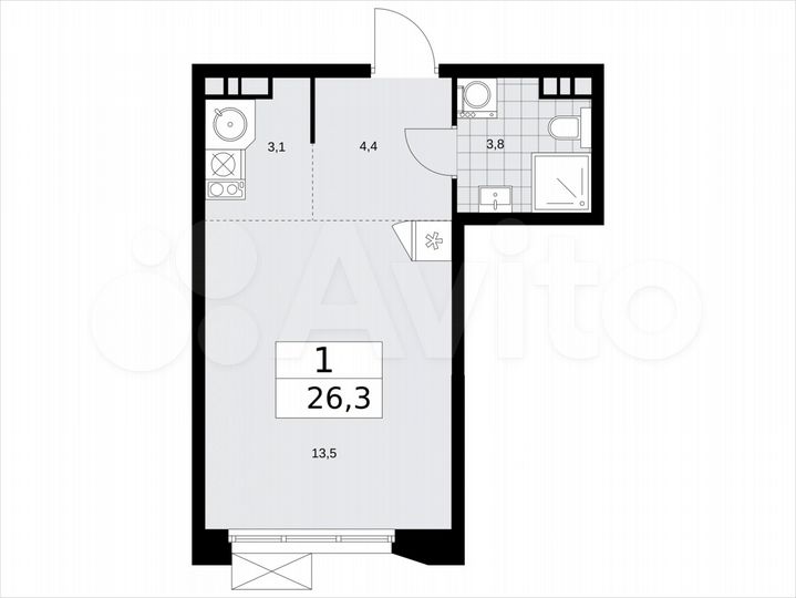 Квартира-студия, 26,3 м², 9/9 эт.