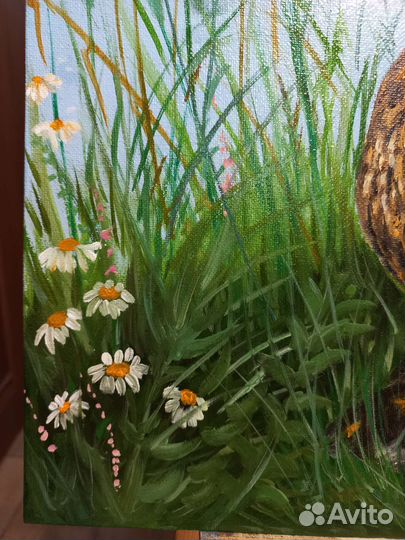 Картина маслом на холсте,Утиная семья