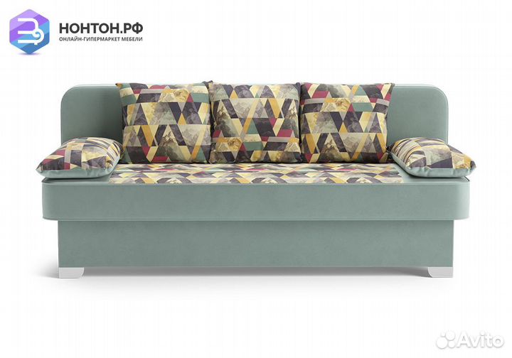 Диван еврокнижка Арвен бирюзовый / принт Snow Aqva