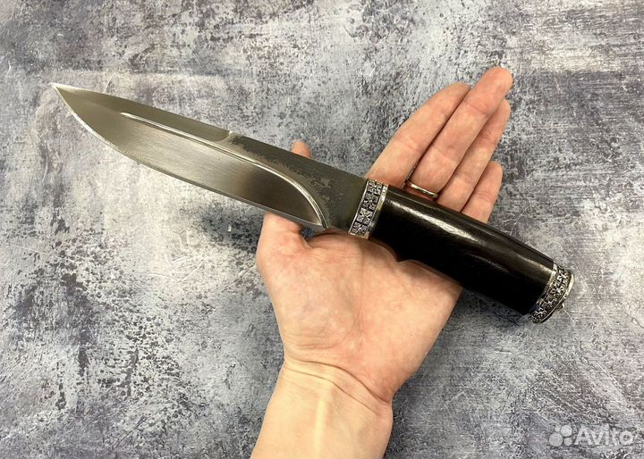 Нож Беркут, кованая Х12мф, черный граб, мельхиор