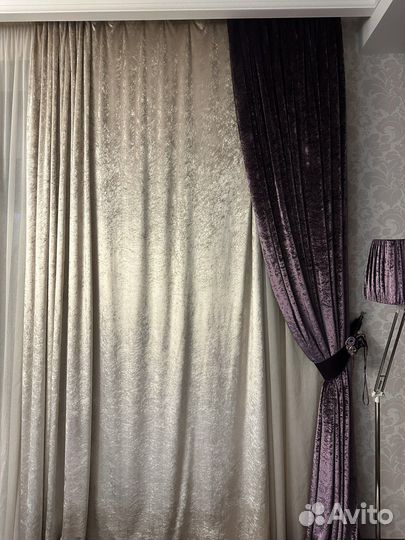 Шторы блэкаут велюровые- бежевый и фиолет