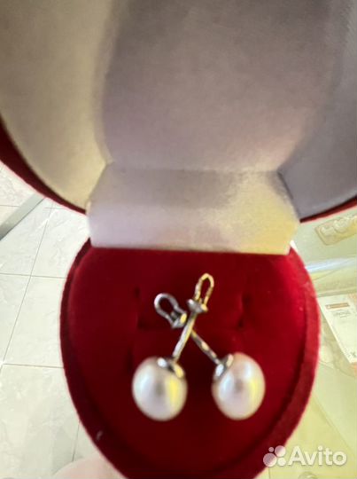 Жемчуг Серьги пуссеты серебро