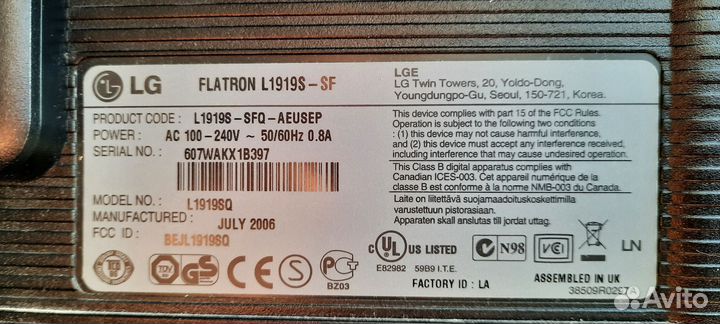 Монитор LG flatron l1919