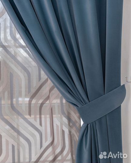 Комплект штор бархат Богема Серо-голубой