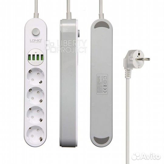 Сетевой фильтр-удлинитель ldnio 4 розетки + 4usb