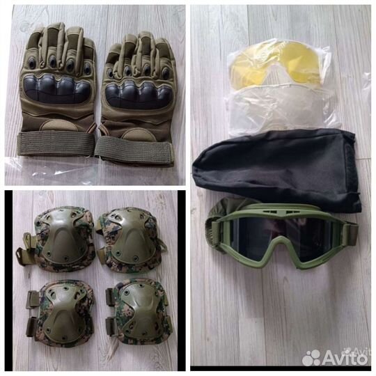 Тактические перчатки, очки, наколенники